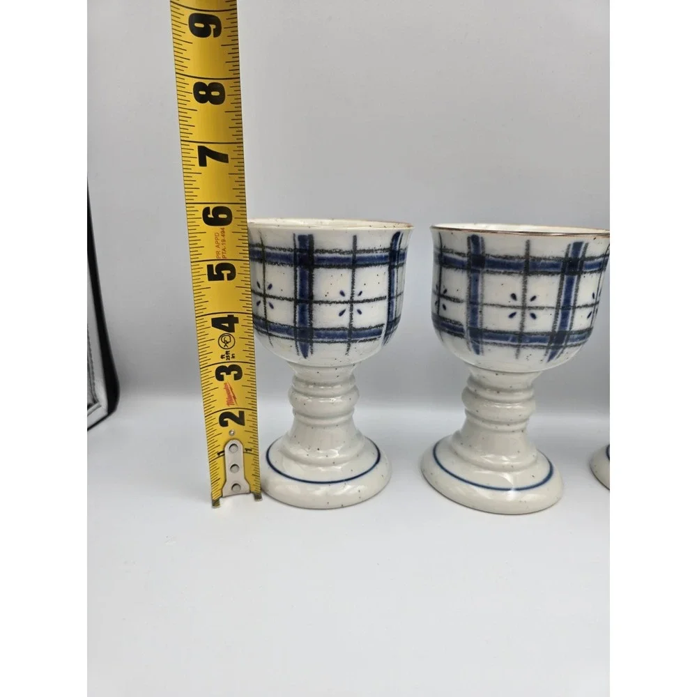 Set of 4 Late MCM‎ Otagiri Stoneware Goblets - 1970s Lattice Pattern